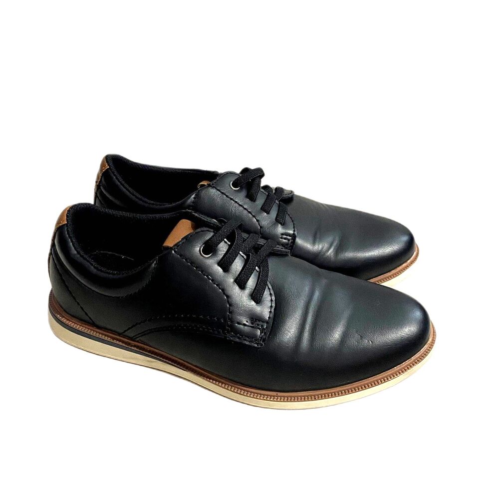 Max + Jake Lil Oscar Boys Black Lace Up Dress Shoes Faux Leather Oxfords Size 3M